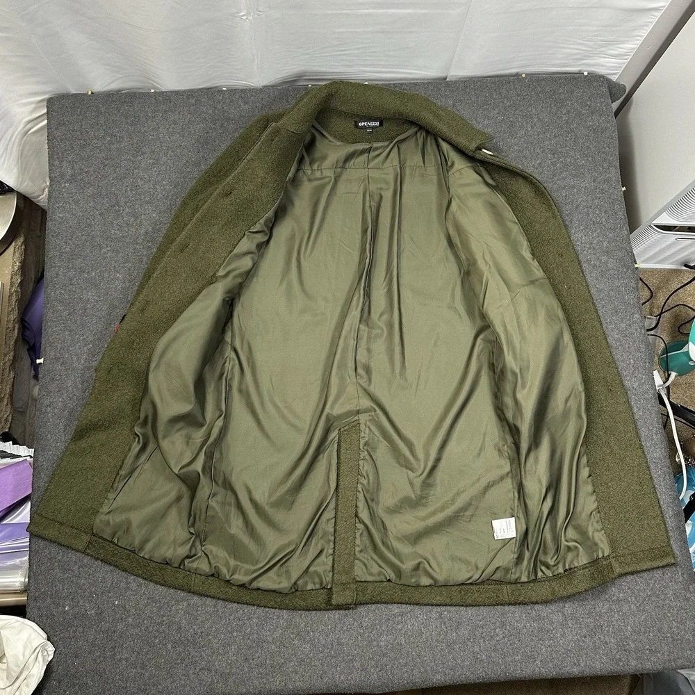 OpenBox Long Wool Blend Coat Olive Green Stripe Detail Medium - Picture 10 of 11